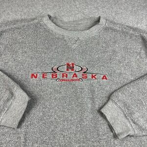 VTG Nebraska Cornhuskers Sweatshirt Men Large Gray Embroidered Pro Edge NCAA 90s